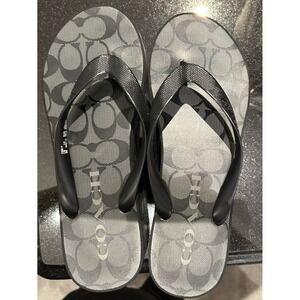 Coach Signature C Logo Black Gray Platform Flip Flop Sandals‎ Women's Size 9
